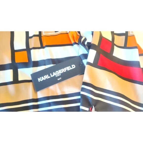 Karl Lagerfeld Womens Abstract Geometric Button-Down XL Long Sleeve Blouse Shirt - Picture 8 of 12